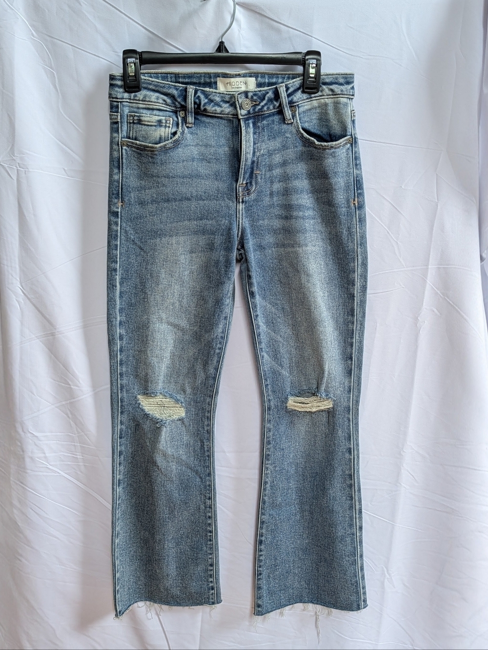 Hidden Light Blue Distressed Flare Jeans for Women